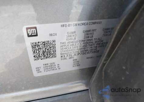 2025 Chevrolet Trax Fwd 2Rs из США, поврежденный, VIN KL77LJEP7SC075908